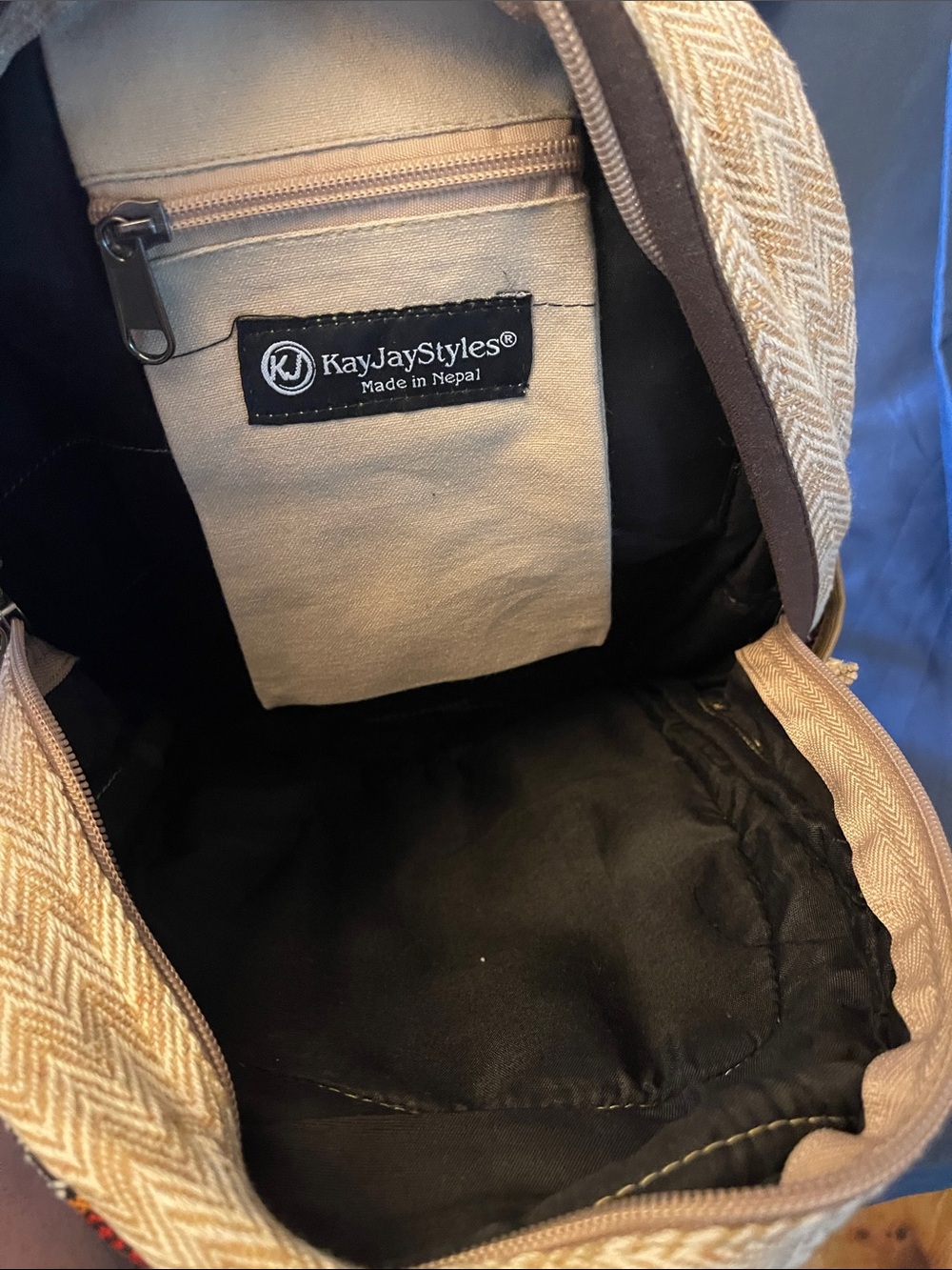 KayJayStyles Handmade Multicolor Hemp Backpack with Green Accent - Picture 6 of 8